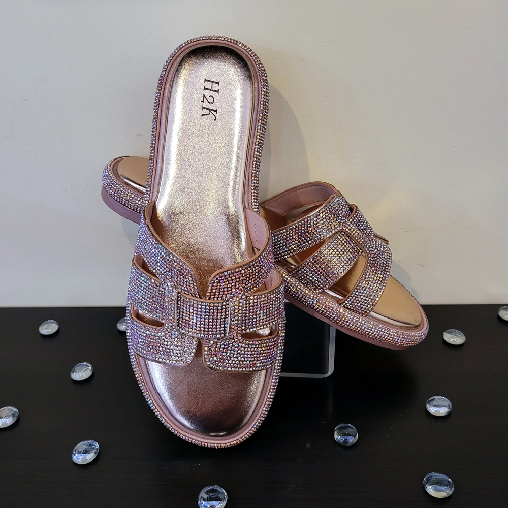 H2K Rose Gold Bling Rhinestone Embellished Sandals